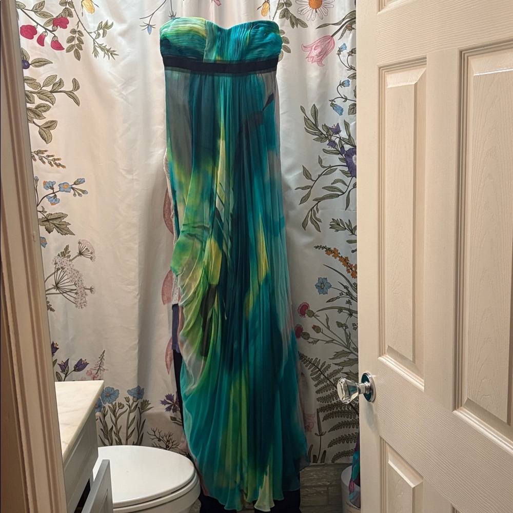 BCBGMaxAzria Y2K floor length gown blue,green tye dye ish colors
